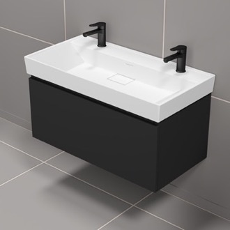 Bathroom Vanity Double Floating Black Bathroom Vanity, Modern, 40 Inch Nameeks SHARP33